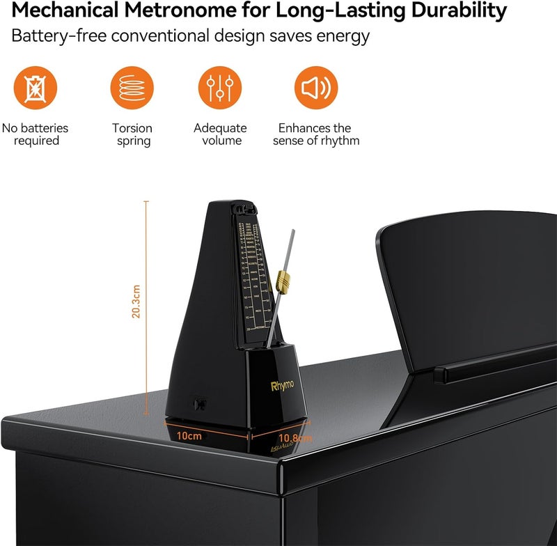 Rhymo Store Mechanical Metronome for Guitar, Piano & Violin, 40-208 BPM with 4 Beat Modes (2/4, 3/4, 4/4, 6/8), Classic Wind-Up Design, Loud Clear Tempo for Beginners, Musical Instrument Accessories, Black - Image 2
